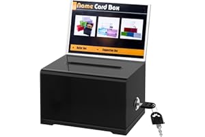 Cokvok Acrylic Donation Box with Lock and Sign Holder, Black Suggestion Box, Secure and Safe Tip Jars, Raffling Box, Ballot Box, 6.2x4.7x4 inch