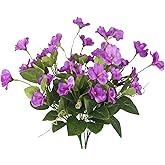 GhuaH 2 Pcs Artificial Flowers for Outdoors Hibiscus Faux Impatiens Outdoor Planters Purple Artificial Tropical Flowers Realistic UV Resistant Silk Flowers for Outside Front Porch Spring Summer Decor