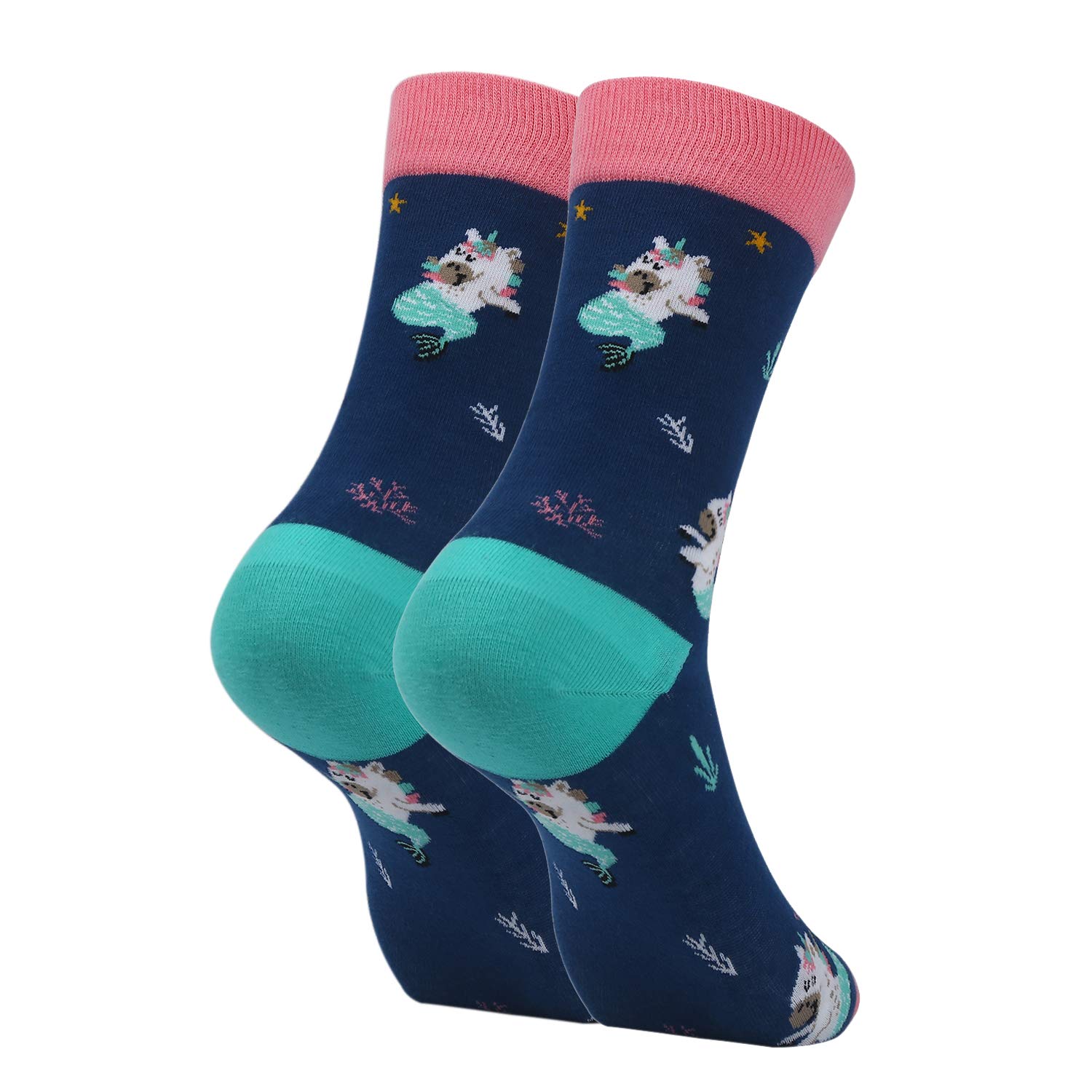 Womens Girls Funny Novelty Unicorn Crew Socks Crazy Casual Rainbow Cotton Socks (Mermaid)