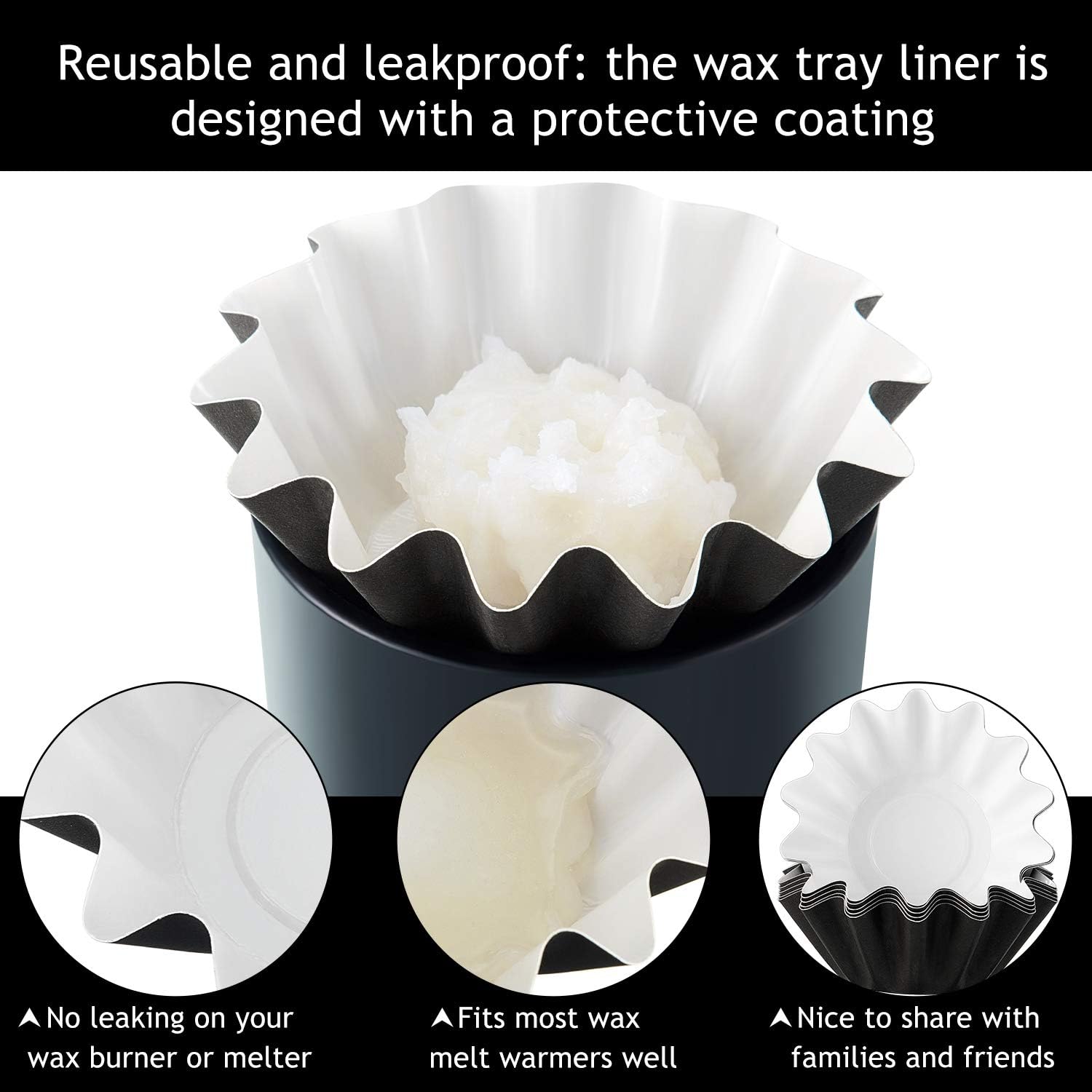 BOAO Reusable Wax Melt Liners - Electric Pluggable Wax Melter & Warmer with 25 Black Liners for Scented Wax - Image 4