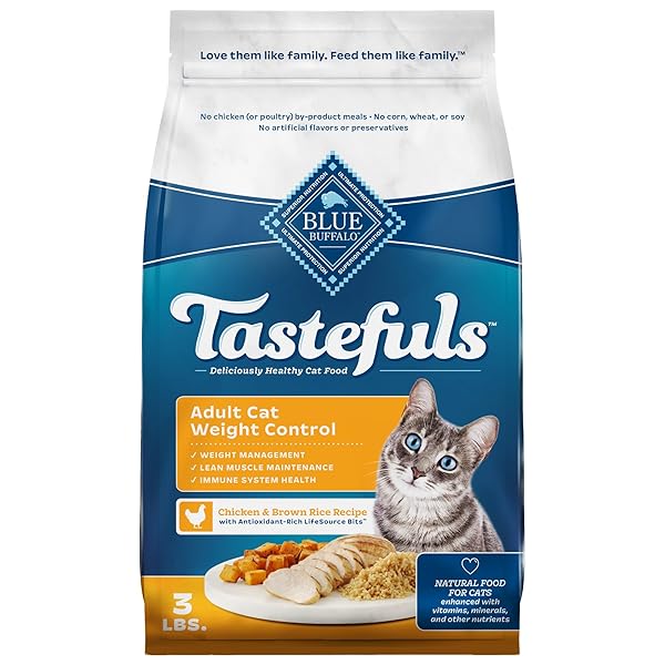 BLUE BUFFALO TASTEFULS ADULT DRY CAT FOOD FOR WEIGHT MANAGEMENT, MADE IN THE USA WITH NATURAL INGREDIENTS, CHICKEN RECIPE, 3-LB. RESEALABLE BAG