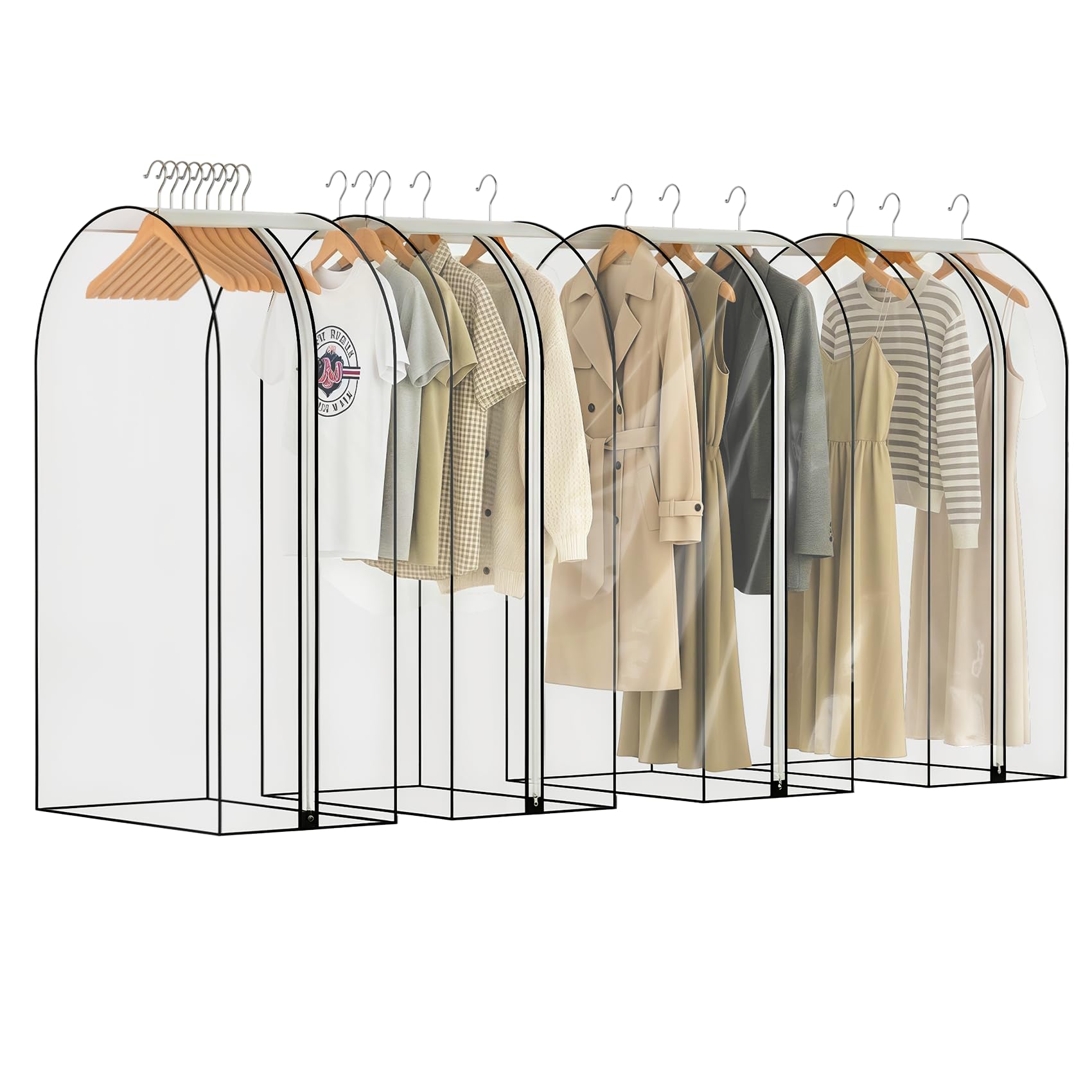 Photo 1 of Clear Garment Bags for Hanging Clothes 4 Packs, 10" Gusseted and 50" Suit Bags for Closet Storage Hanging Clothes Storage Suit Cover for Coat, Dress, Fur, Shirt