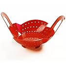 Norpro 205 Silicone Steamer Basket with Locking Handle, 8.75 by 8.5 by 3.5-Inch, Red