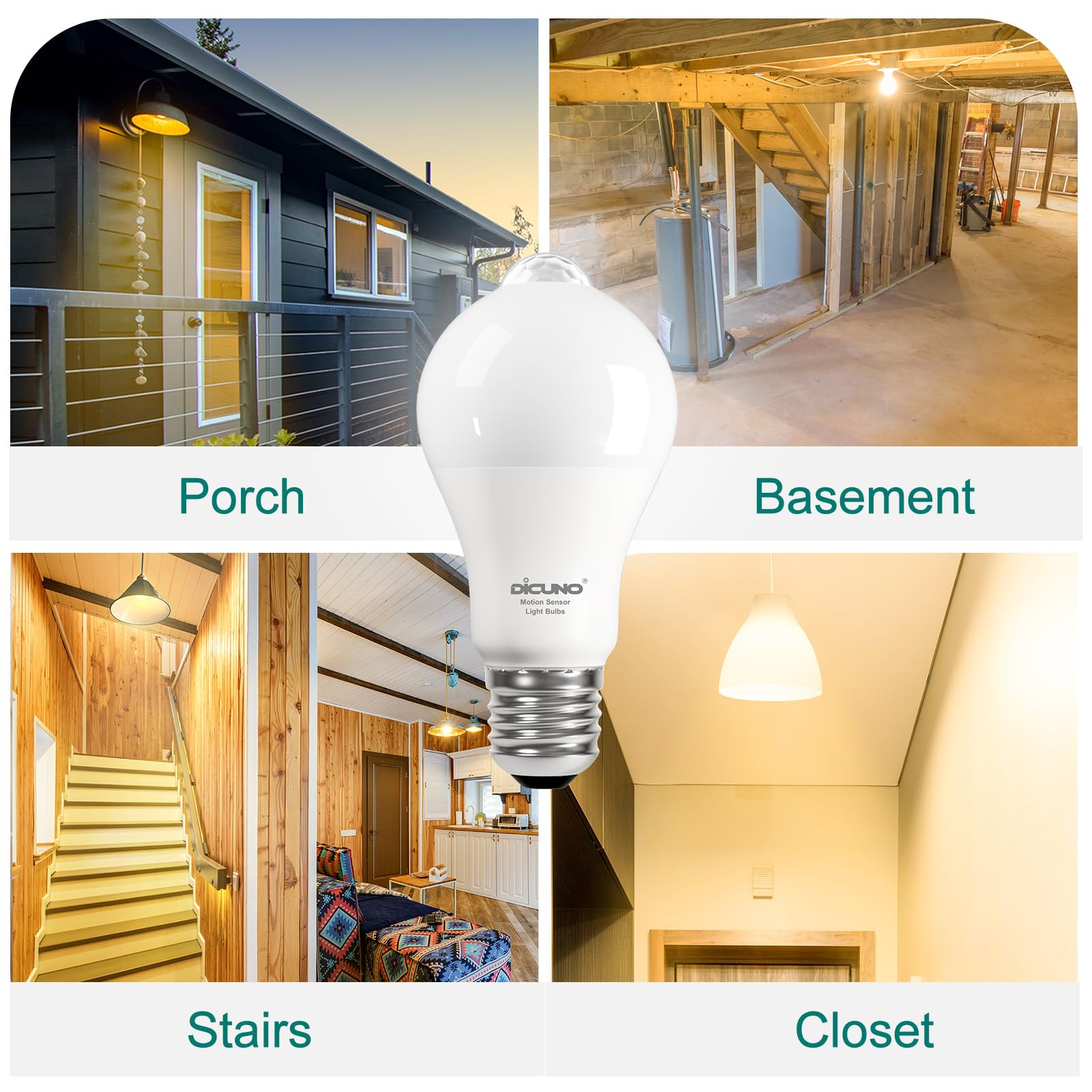 DiCUNO E27 LED Lampe mit PIR-Bewegungsmelder 12W, Warmweiß 2700K, 2er Pack 9