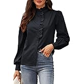 LOOKBOHO Women's Spring Shirts 2026 Long Sleeve Ruffle Collar Button Down Tops Dressy Casual Elegant Solid Retro Blouse