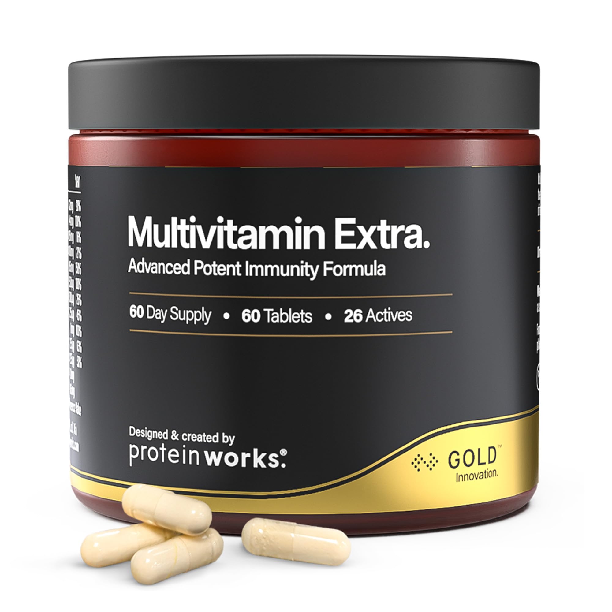 Multivitamin Extra - Gold Innovation, 26 Active Ingredients, 1-a-Day Tablet, Immunity, Energy Boost, Beauty, Cognitive Performance, Bone Health, Vegan, 60 Tablets | Protein Works