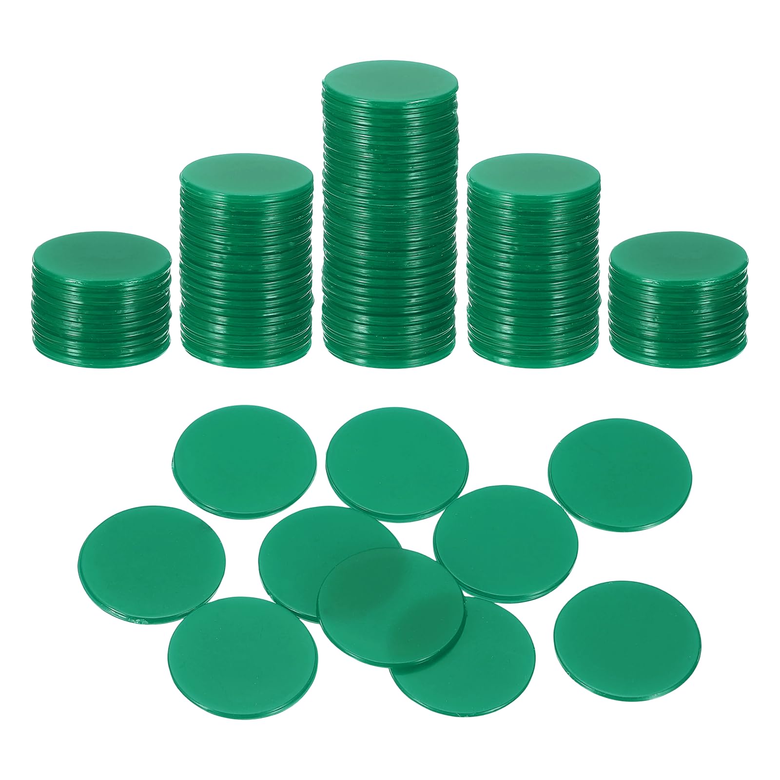 sourcing map 100Pcs 0.7 Inch Poker Chips, Plastic Bingo Chips Learning Counters Counting Counters Disks Markers Opaque Game Tokens for Game Play Math Counting, Dark Green, Flat