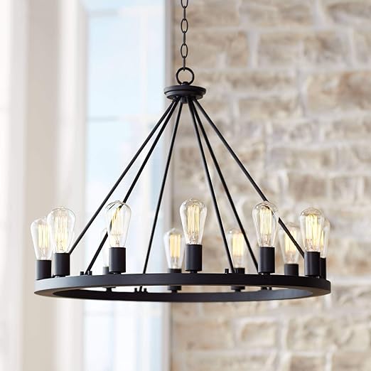 Lacey Black Wagon Wheel Chandelier 28 Wide Modern Industrial
