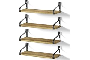 Love-KANKEI Floating Shelves for Wall Set of 4, 15.7 Inch Wood Wall Shelves with Bracket, Rustic Hanging Shelves for Bathroom, Bedroom, Kitchen, Living Room,Office Display Carbonized Black
