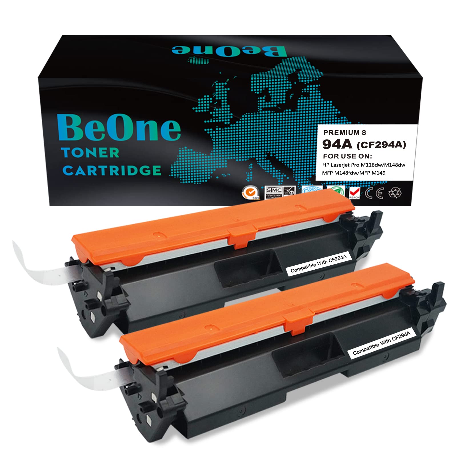 BeOne 2x Compatible for 94A CF294A 94X CF294X Toner Cartridge Replacement Compatible for HP Laserjet Pro M118dw M148dw M148fdw M149fdw Printer (2 Black)