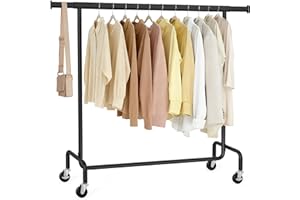 SONGMICS Clothes Rack with Wheels, Heavy-Duty Garment Rack with Extendable Hanging Rod, 130 kg Load Capacity, 45 x (110-150) 