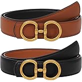 AWAYTR Reversible Belt for Women - Two-in-One Women Fashion Leather Belt for Jeans with Golden Buckle