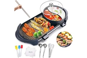 Electric Grill Indoor Hot Pot 2 in 1 Multifunctional BBQ and Shabu Shabu Pot with Divider, Separate Dual Temperature Contral 