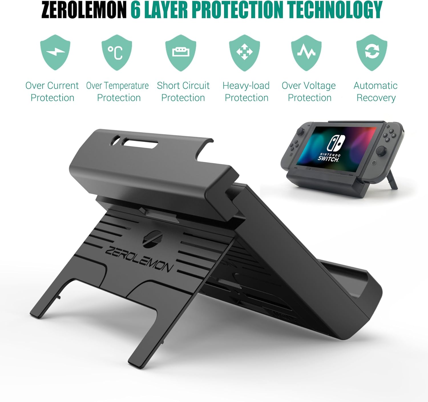 Nintendo Switch Battery Charger Case, ZeroLemon SwitchPower 10000mAh Portable Backup Extended Battery Charging Case with Kickstand & Game Card Slot for Nintendo Switch -Black
