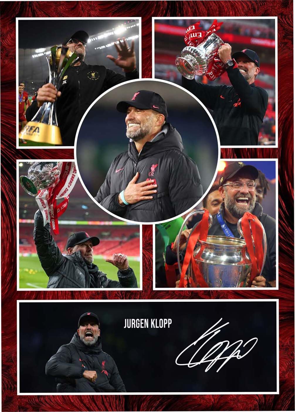 RJR PRINTS Jurgen Klopp - Liverpool Signed A4 Montage Photo Print Pre Printed Signature Autograph Football Gift