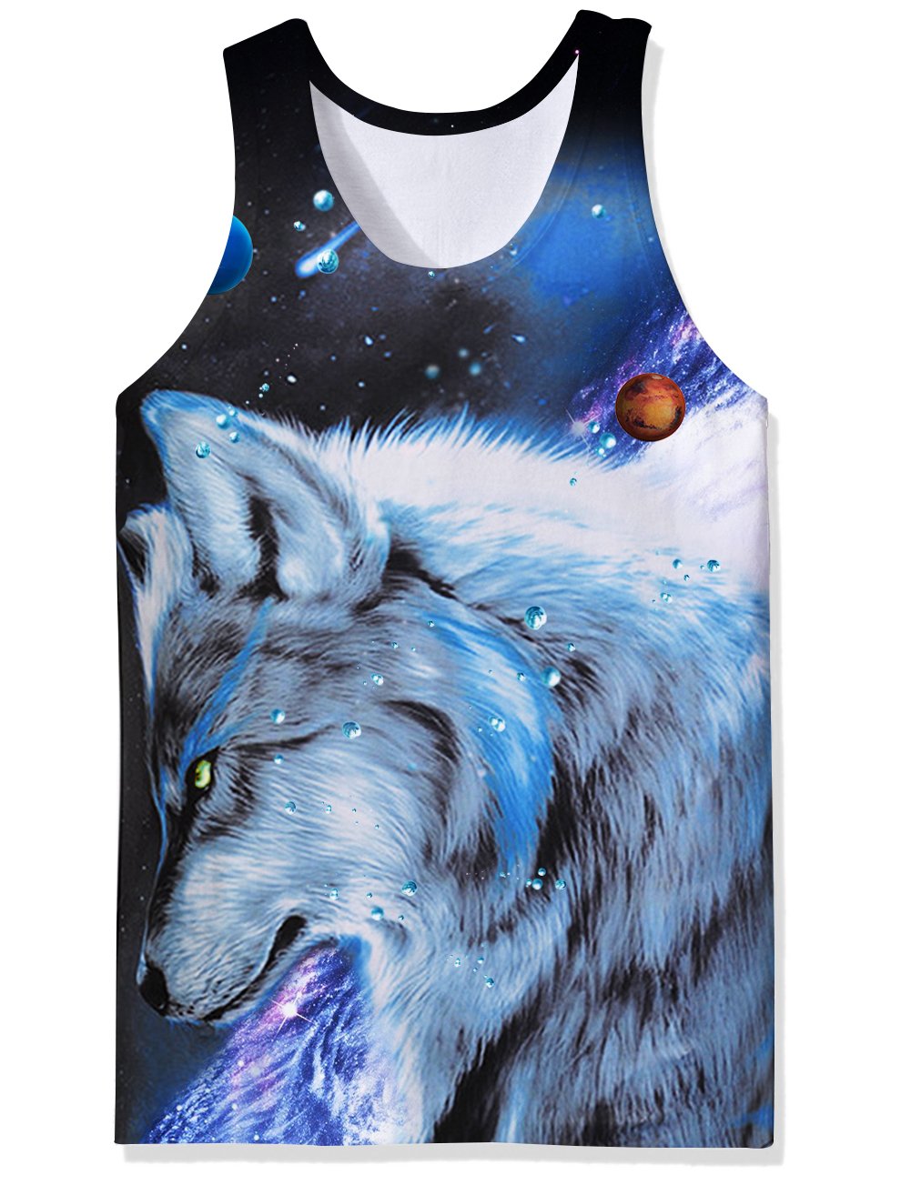 RAISEVERN Tank Tops, 3D Pattern Printed Mens Vest Top White Wolf Graphic Tees Shirt S