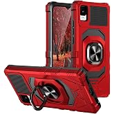TJS for Alcatel TCL 30 Z T602DL Phone Case TCL 30 LE Phone Case (Red) | Metal Ring Magnetic Support Kickstand Heavy Duty Drop Protector Phone Case Cover for TCL 30Z / TCL 30LE