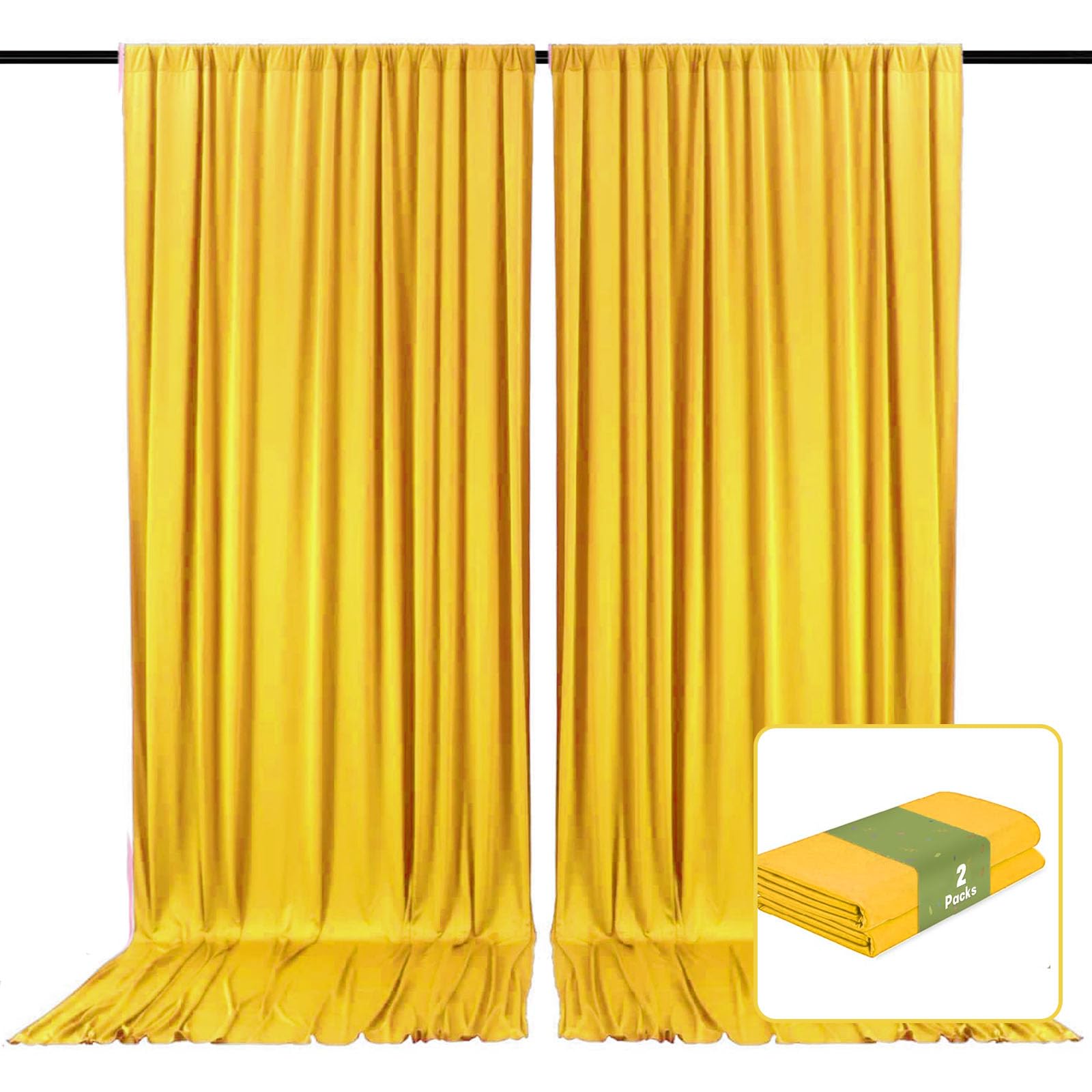 Photo 1 of 2 Panels Yellow Backdrop Curtain, 10 x 10 Feet Satin Background Curtains for Parties, Weddings, Baby Showers, Halloween, Christmas Birthday Party Photoshoot Backdrop Curtains Decorations