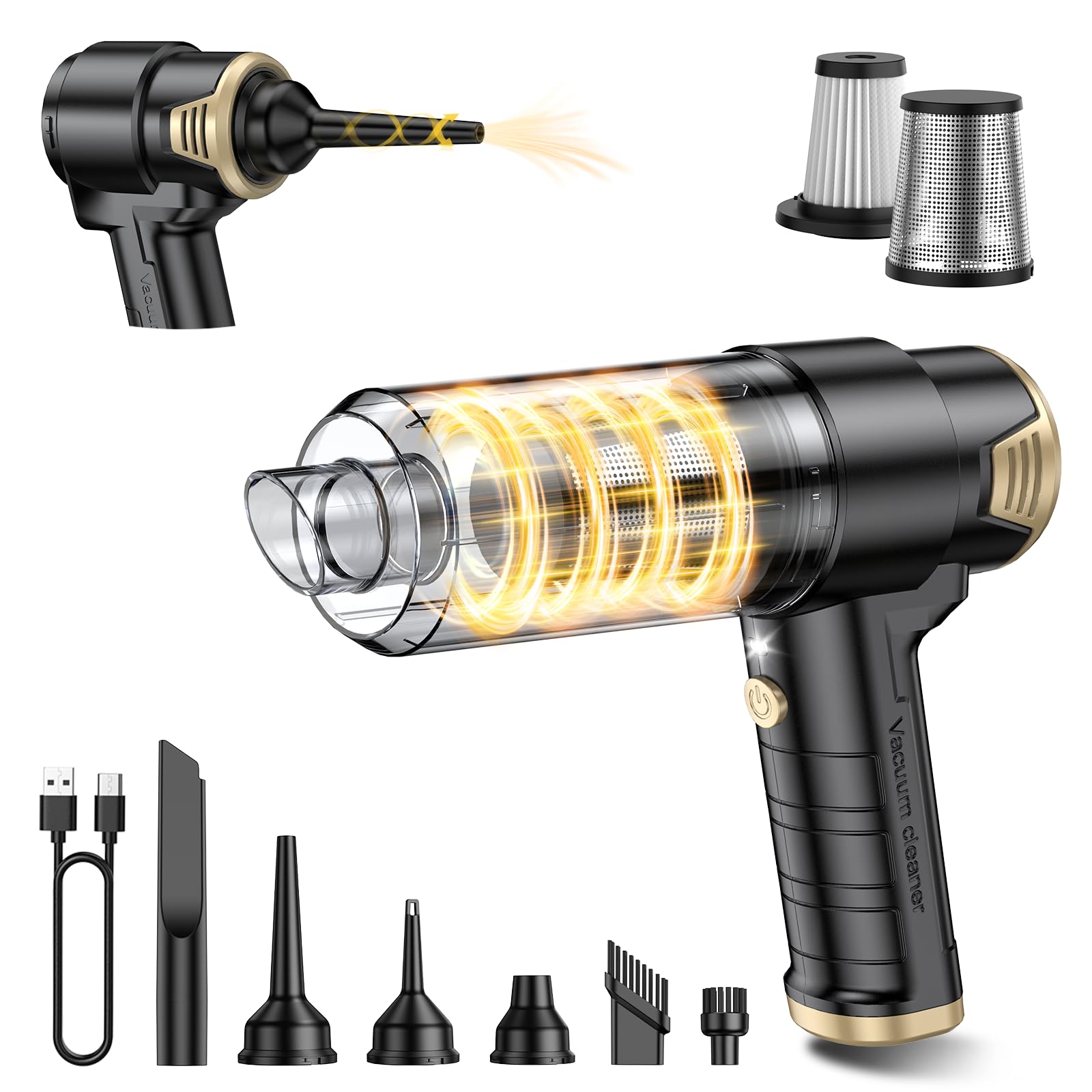 Photo 1 of JONYJ Handheld Car Vacuum Cleaner Cordless, 16000PA Hand Held Vacuum Portable, 2 in 1 Air Duster and Mini Vacuum Cleaner Rechargeable with LED, Multi-Nozzles & Washable Filters for Home Office Car Pet