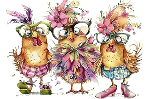 KINPLUB Hens Diamond Painting Kits for Adults, Chicken 5D Diamond Art Kits for Beginners, DIY Full Round Drill Paint with Diamonds Dots, Home Wall Decor 12 x 16 Inch