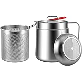 2-in-1 Deep Fryer Pot with Basket, Stainless Steel Oil Strainer Pot, 304 Food-Grade Frying Pot with Fine Mesh Oil Filter for