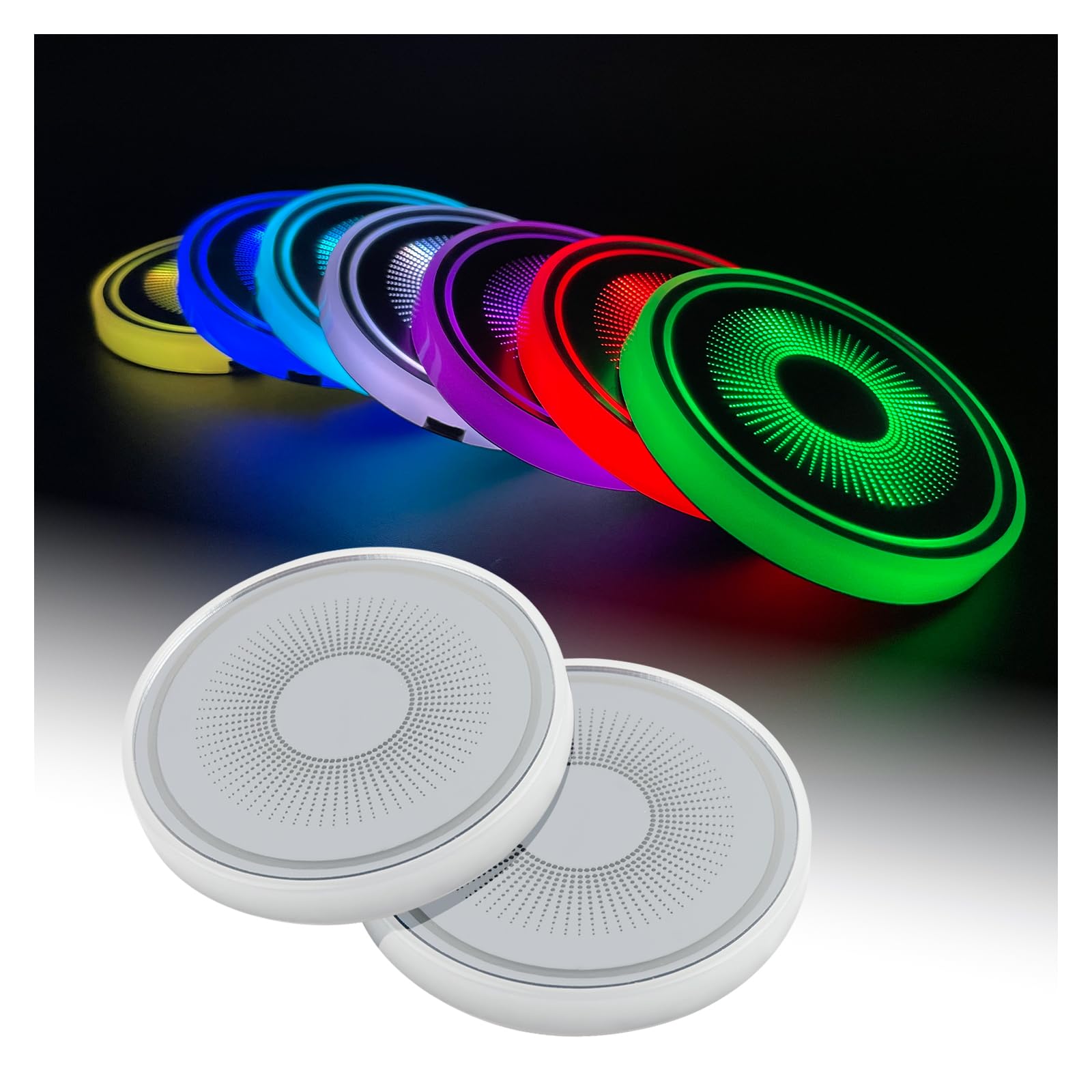 Photo 1 of 2pcs  Car Coasters for Cup Holders,LED Car Cup Coasters with 3 Modes/7 Colors to Decorate Cars,Smart Vehicle Accessories Chargeable LED Cups Holder Lights for Cars