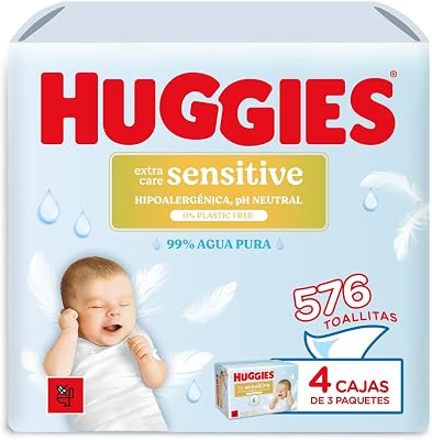 Extra Care Sensitive Toallitas para Bebé, 99% Agua Pura, 12 Packs de 48, Total 576 Toallitas