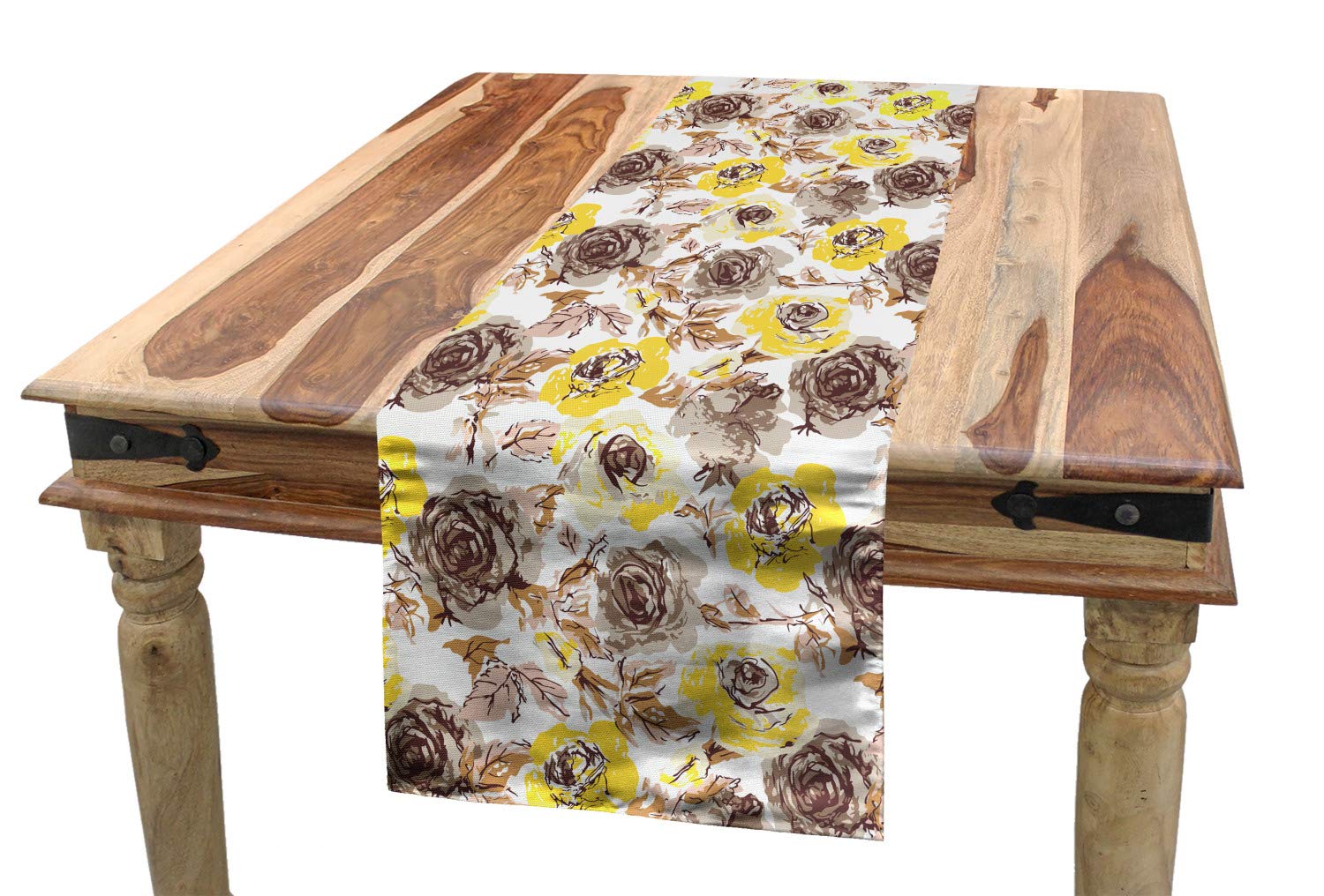 ABAKUHAUS Vintage Table Runner, Grungy Looking Roses Feminine Vintage Flourish Romantic Nature Revival, Dining Room Kitchen Rectangular Runner, 40 cm x 180 cm, Brown Beige