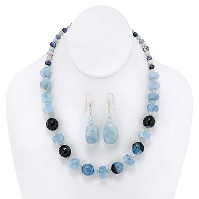 Buy Gemstone Art Jewelry Set Handmade One Of A Kind Blue Crackle Agate Raw Aquamarine And Amazonite Gemstones Necklace And Dangle Earrings Online In Poland B08p11bvyf