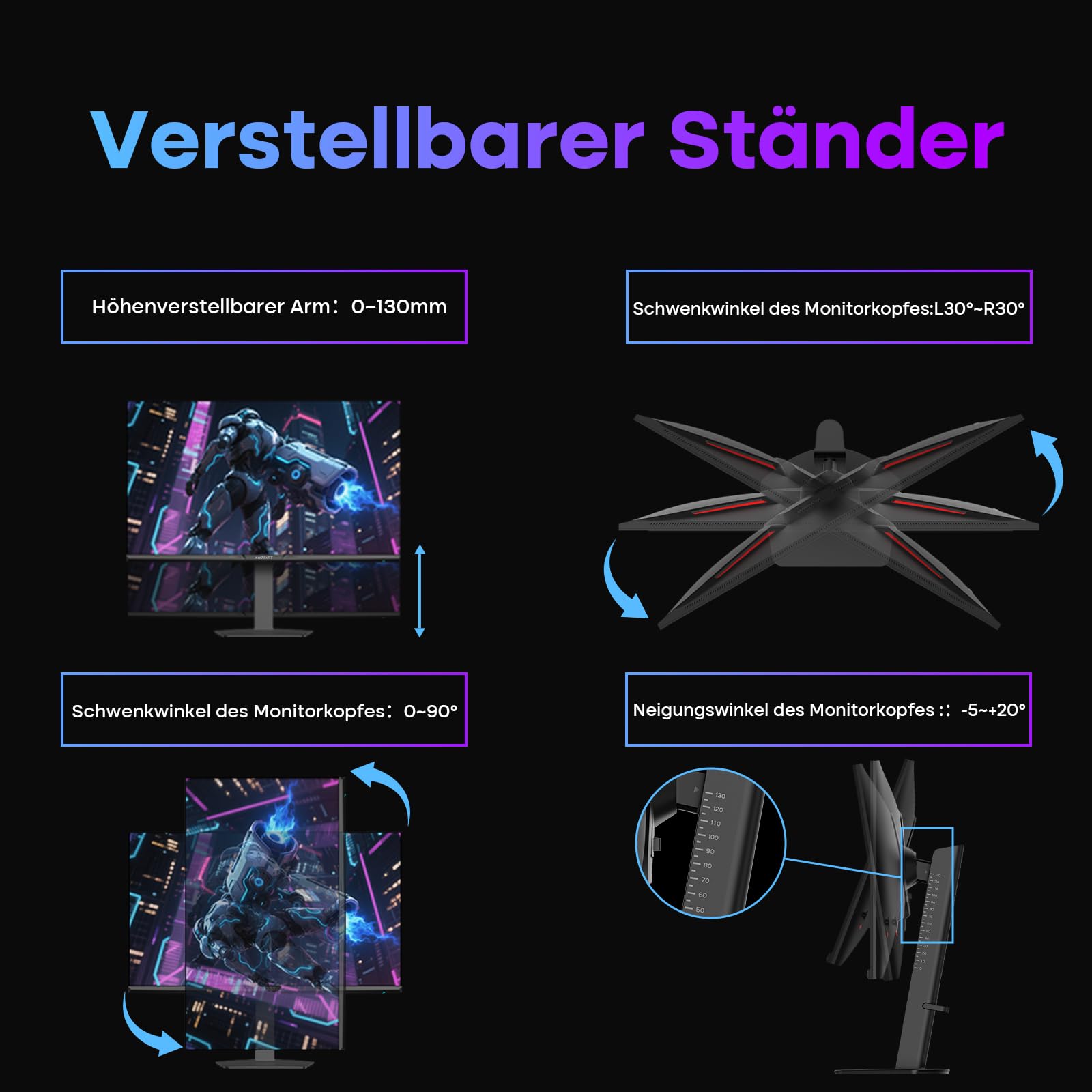 Amzfast Gaming Monitor 27 Zoll 4K mit Dual-Mode, UHD 160Hz/FHD 320Hz, Fast IPS Monitor, 1ms MPRT, Höhenverstellbar, HDR 400, sRGB 126%, HDMI 2.1, DP 1.4, PBP/Pip, Adaptive Sync - AMZG27F6U 8