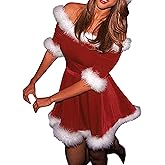 Michellecmm Women's Mrs Claus Santa Dress Christmas Costume Fancy Long Sleeve Hooded Dress for Women Cosplay Party Cocktail