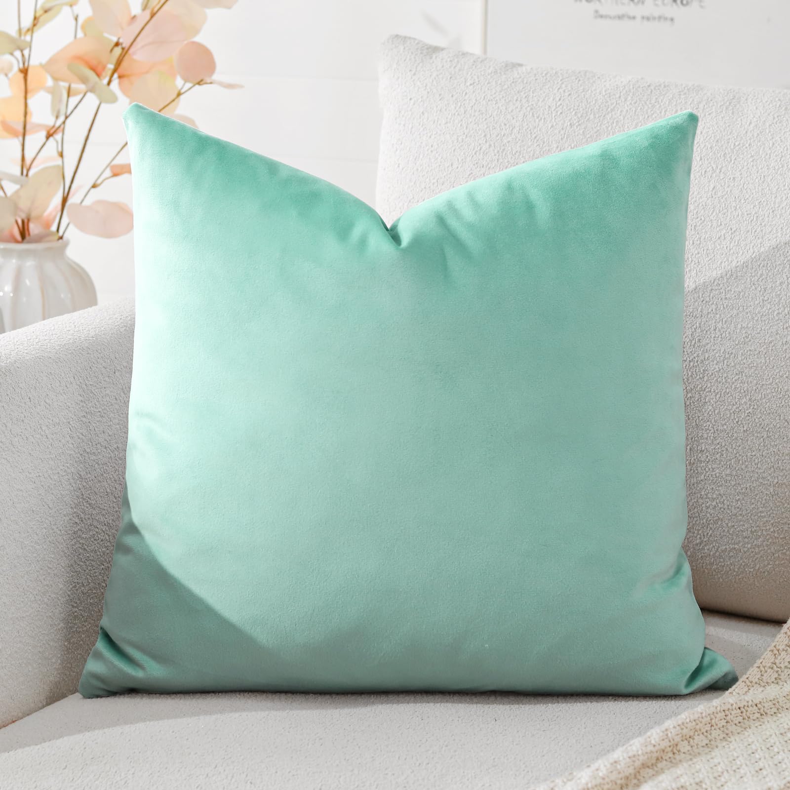 Artscope Luxury Velvet Cushion Covers Decorative Square Pillowcases Soft Solid Cushion Cases for Couch Sofa Bedroom Home Decor 50x50cm Aqua Green