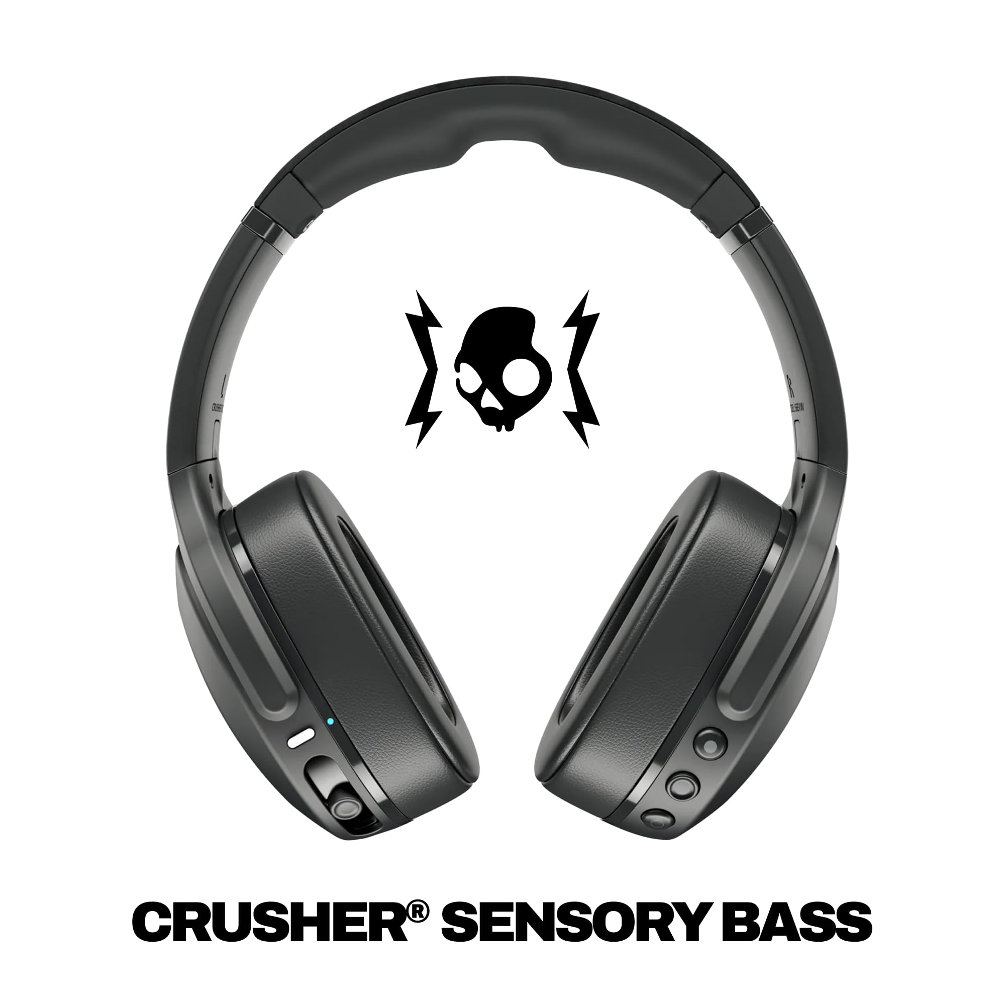 Skullcandy Crusher Evo Wireless Bluetooth Headphones with Multi-Sensory Bass and Charging Cable, Noise Isolating Over-Ear Fit, Up to 40 Hours Battery, Microphone for iPhone Android - True Black