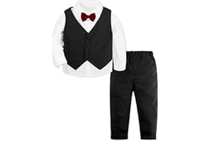A&J DESIGN Baby Toddler Boys Gentleman Suit Set, 3pcs Outfits Shirts & Vest & Pants