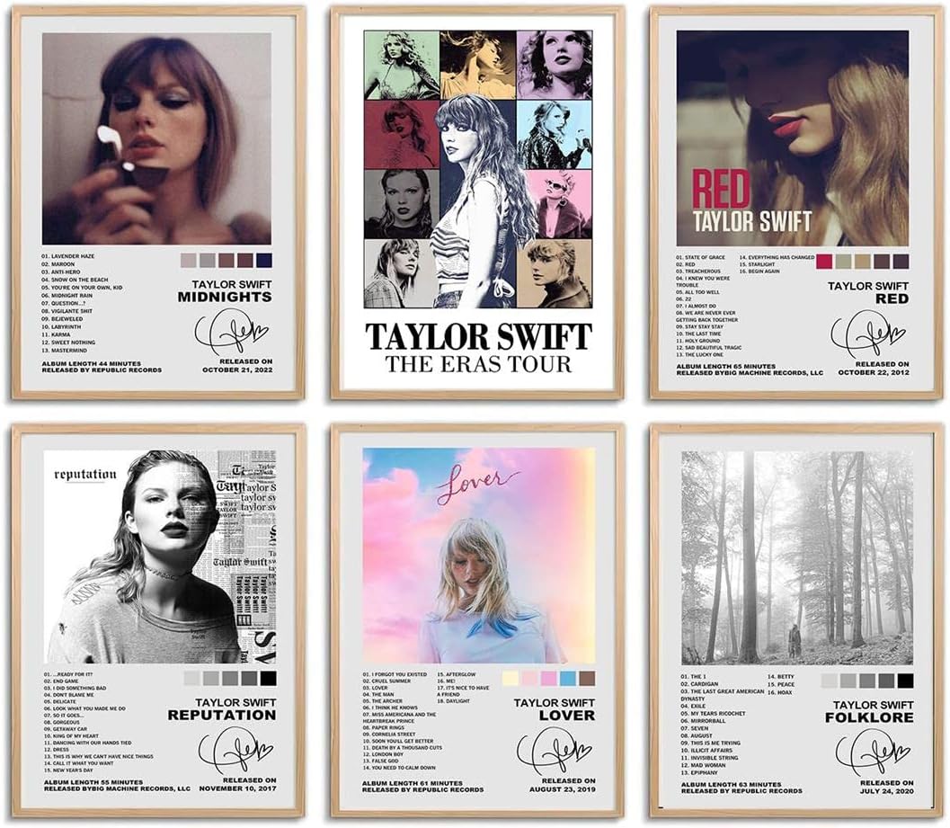 Posters & Prints - Taylor Music Poster Album Poster Cover Decor for Room Bedroom Wall Art Decoration ollege Dorm Decor (Set of 6, 8 in x 10 in, Unframed)