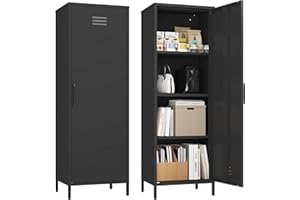 Steehoom Metal Storage Cabinet, Steel File Locker with 3 Shelves 59.06-inch high for School, Living Room, Bedroom, Office (Black)