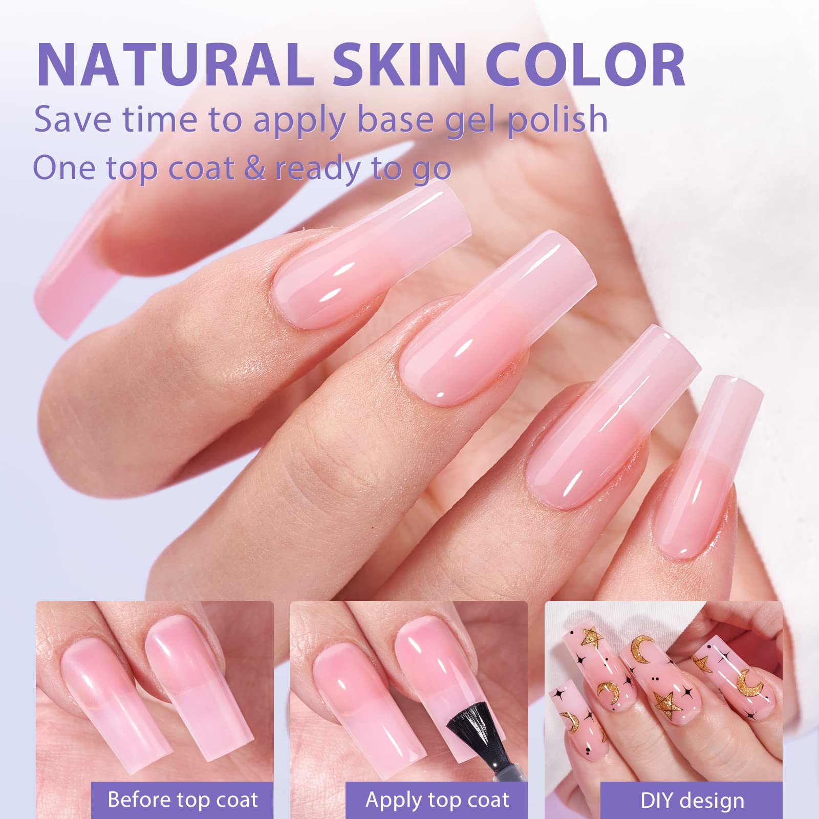 BTArtbox XCOATTIPS Soft Gel Nail Tips - Long Square Press On Nails Pink Colored Natural with Tip Primer Cover, One-Step Full Cover Fake Nails Gel Nails for Nail Extensions Art - Image 3