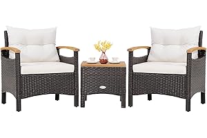 Tangkula 3-Piece Patio Furniture Set, Patiojoy Outdoor Rattan Sofa Set with Coffee Table, Patio Conversation Set with Removab