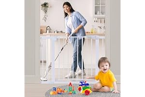 COMOMY Extra Wide Baby Gate 29.5"-40.5", Auto Close Dog Gate for House Doorways Stairs, Pressure Mounted Easy Walk Thru Pet Gate Safety Child Gate, Includes 4 Wall Cups and 2 Extension Pieces, White