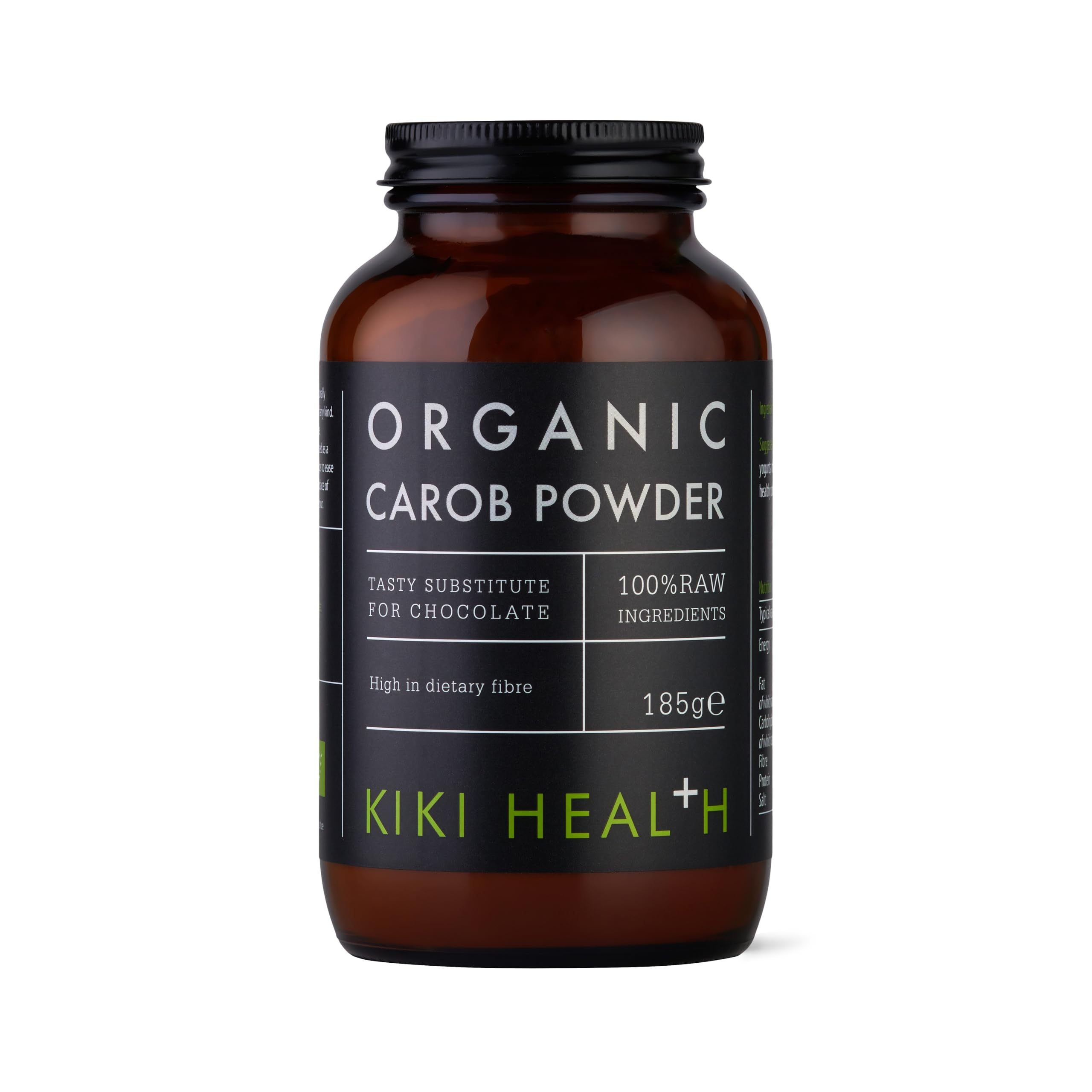 KIKI Health Organic RAW Carob Powder | Non GMO Gluten-Free Vegan Powder | Antioxidant Rich Superfood Perfect Chocolate Flavour Powder to Support Digestion | Antioxidant | Caffeine-Free - 185g