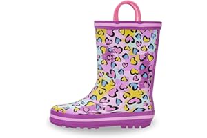 EUXTERPA Toddler Rain Boots for Boys Girls Waterproof Kids Printed Rubber Boots with Easy On Handles