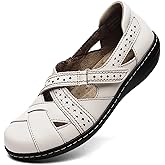 Irrefour Women's Classic Genuine Leather Casual Loafer Cute Slip-On Fashion Closed Toe Flat Sandal Comfy Work Sandal Everyday Walking Shoe