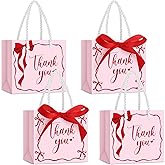 Kolldenn 24 Pcs Valentines Day Gift Bags with Handles, Small Thank You Paper Bags with Bow Ribbon, 5 x 2.5 x 4.7 in Paper Party Totes for Wedding, Baby Shower, Bridal Shower(Pink,Wine)