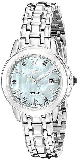 Seiko Damen Datum klassisch Solar Uhr mit Edelstahl Armband SUT243P9
