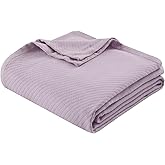 Madison Park Liquid Cotton Blanket Breathable, Softer Ring Spun Weave, Diamond Motif, Luxurious 100% Cotton All Seasons Lightweight Summer Blanket for Bed, Couch, Office, Lilac, Full/Queen