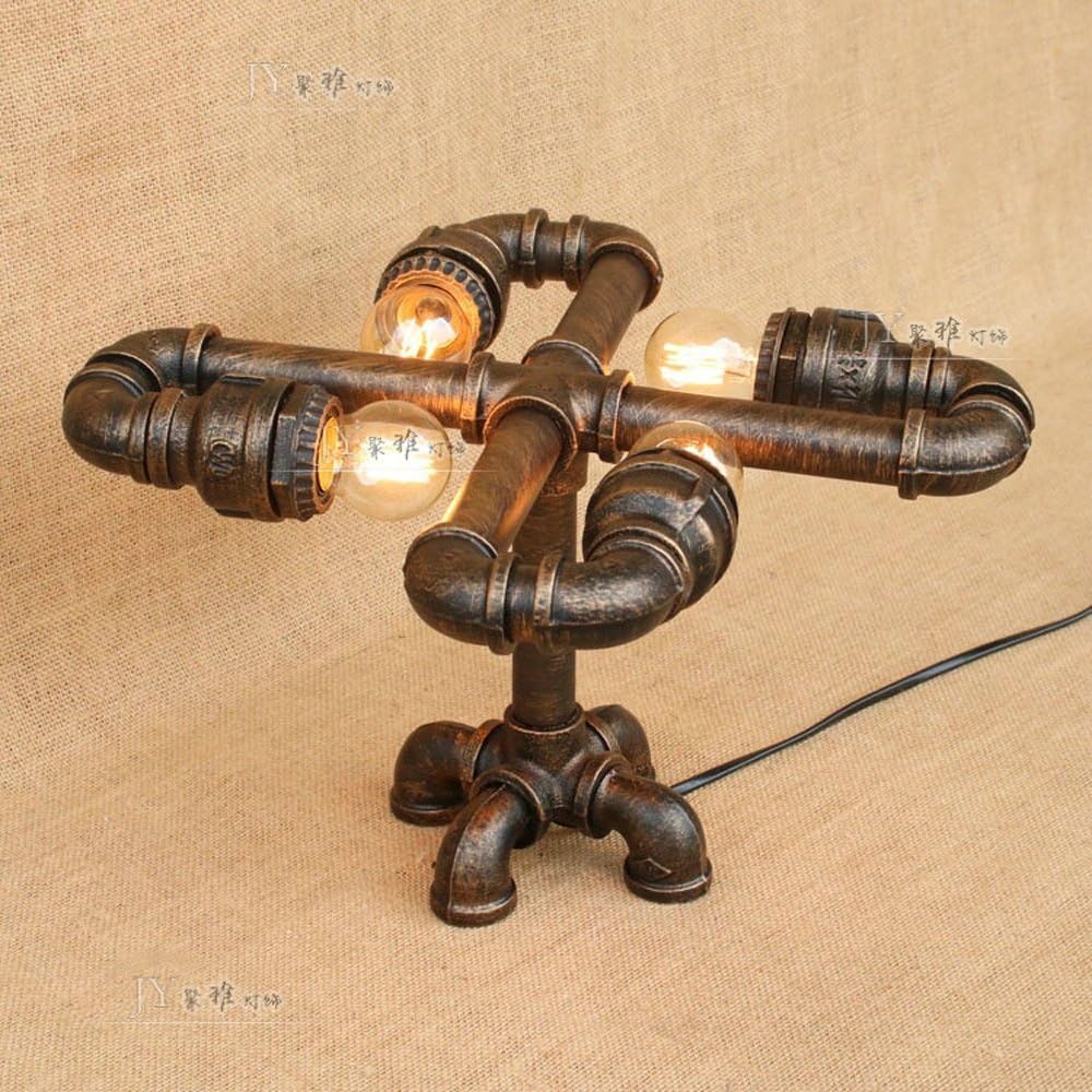 XCH Dazzling DL Table Lamp Vintage Rustic Steampunk Table Light Vintage Industrial Table Lamp Water Pipe Style Bedside Desk Lamp Height: 22 cm/8.66 in