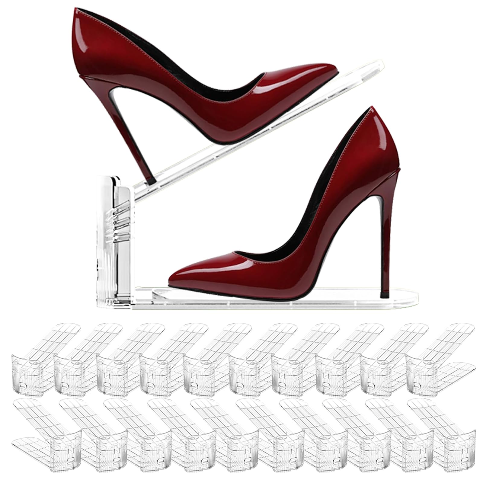 Photo 1 of Vzpinko 20PACK Shoe Slot Organizer Clear Shoe Stackers Organizers for Closet Space Saver 50% Shoes Display Shelf Rack Holders Zapateras Organizers