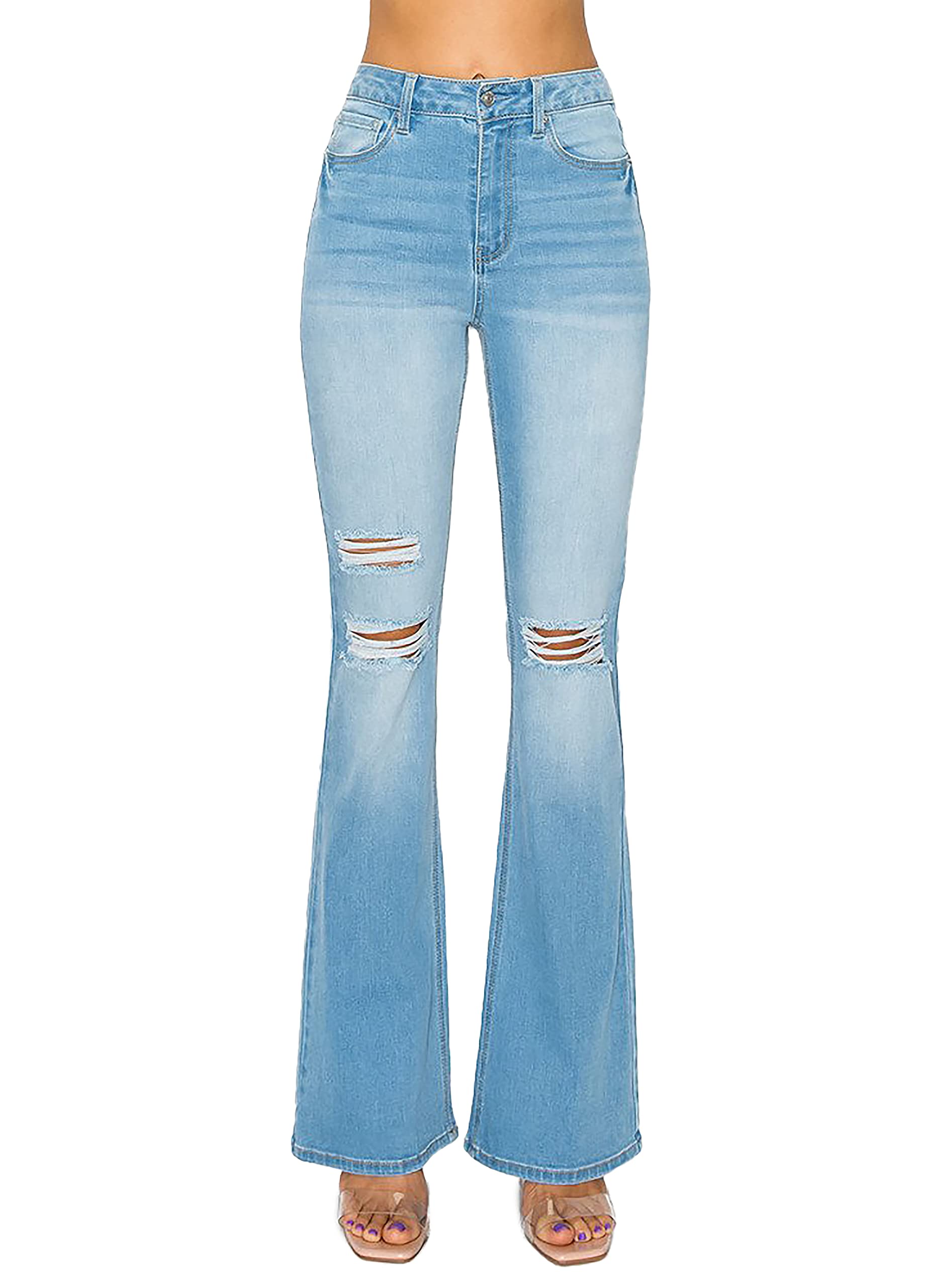 WAX JEAN Women's Destructed Flare Jeans in