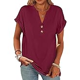 ANRABESS Womens Short Sleeve Henley Tops V Neck Dressy Casual Blouses Summer Trendy Tee Shirts 2026 Vacation Fashion Clothes