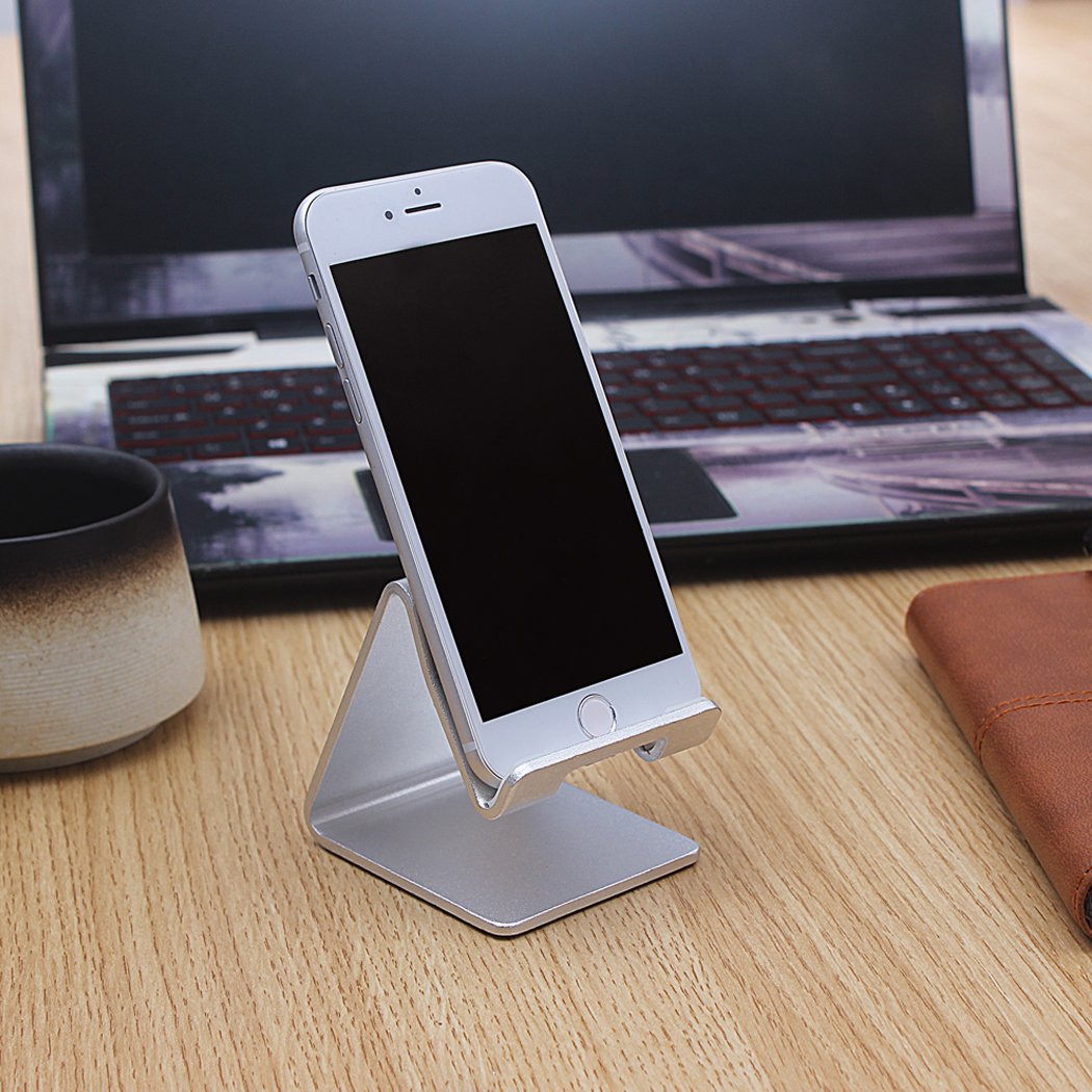 Cell Phone Holder, iPhone Stand, MMTE Aluminum Alloy Dock for iPhone, Android and most Mobile Phone (Silver)
